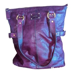 Lodis large purple leather handbag with gold accents